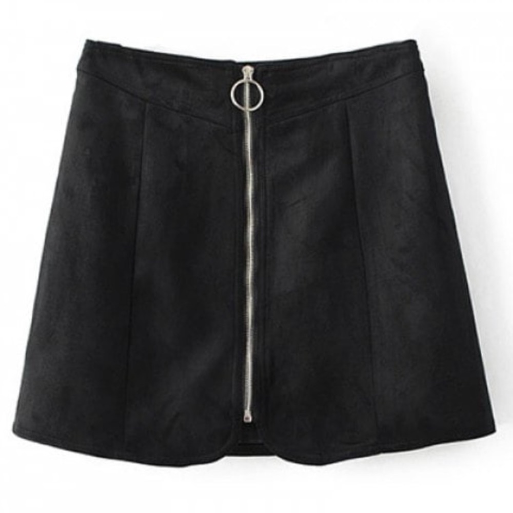 Zara Zippered Suede Skater Skirt